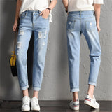 New Women Fashion Mid Waist Boyfriend Big Ripped Hole Jeans