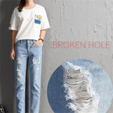 New Women Fashion Mid Waist Boyfriend Big Ripped Hole Jeans