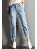 New Women Fashion Mid Waist Boyfriend Big Ripped Hole Jeans