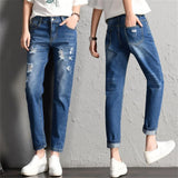 New Women Fashion Mid Waist Boyfriend Big Ripped Hole Jeans