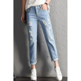 New Women Fashion Mid Waist Boyfriend Big Ripped Hole Jeans
