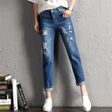 New Women Fashion Mid Waist Boyfriend Big Ripped Hole Jeans