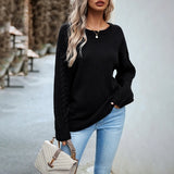 O Neck Long Sleeve Solid Color Knitted Tops For Ladies Fashion Causal