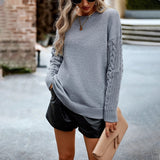 O Neck Long Sleeve Solid Color Knitted Tops For Ladies Fashion Causal