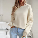 O Neck Long Sleeve Solid Color Knitted Tops For Ladies Fashion Causal