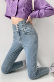 Skinny Pencil Jeans Four Buttons Vintage High Waist Women Slim Stretch