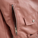 Pu Leather Bomber Jacket With Belt Women Irregular