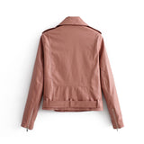 Pu Leather Bomber Jacket With Belt Women Irregular