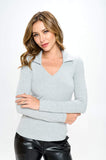 Rib Knit Collar V neck Top