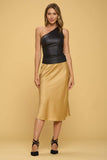Faux Leather One Shoulder Ruched Top