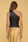 Faux Leather One Shoulder Ruched Top
