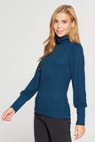 Striped Turtleneck Top with Cuffed Puff Sleeve